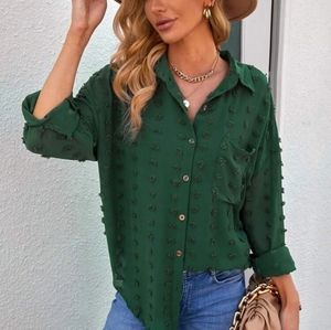 Swiss dot green button down blouse